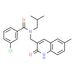 ChemSpider 2D Image | 3-Chloro-N-isobutyl-N-[(6-methyl-2-oxo-1,2-dihydro-3-quinolinyl)methyl]benzamide | C22H23ClN2O2