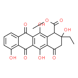 ChemSpider 2D Image | Methyl 2-ethyl-2,5,7,12-tetrahydroxy-4,6,11-trioxo-1,2,3,4,6,11-hexahydro-1-tetracenecarboxylate | C22H18O9