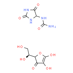 ChemSpider 2D Image | 1-(2,5-Dioxo-4-imidazolidinyl)urea - (4xi)-L-glycero-hex-1-enofuranos-3-ulose (1:1) | C10H14N4O9