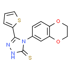 ChemSpider 2D Image | 4-(2,3-Dihydro-1,4-benzodioxin-6-yl)-5-(2-thienyl)-4H-1,2,4-triazole-3-thiol | C14H11N3O2S2