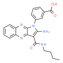 ChemSpider 2D Image | 3-[2-Amino-3-(butylcarbamoyl)-1H-pyrrolo[2,3-b]quinoxalin-1-yl]benzoic acid | C22H21N5O3