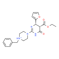 ChemSpider 2D Image | 1-Benzyl-4-[(4S,5S)-5-(ethoxycarbonyl)-4-(2-furyl)-6-oxo-1,4,5,6-tetrahydro-2-pyrimidinyl]piperazin-1-ium | C22H27N4O4