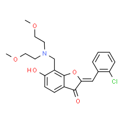 ChemSpider 2D Image | (2Z)-7-{[Bis(2-methoxyethyl)amino]methyl}-2-(2-chlorobenzylidene)-6-hydroxy-1-benzofuran-3(2H)-one | C22H24ClNO5