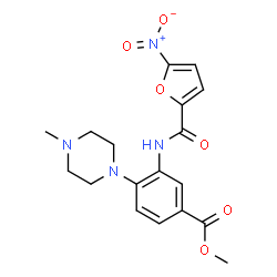 ChemSpider 2D Image | Methyl 4-(4-methyl-1-piperazinyl)-3-[(5-nitro-2-furoyl)amino]benzoate | C18H20N4O6