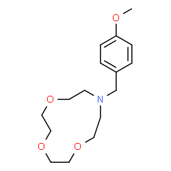 ChemSpider 2D Image | 10-(4-Methoxybenzyl)-1,4,7-trioxa-10-azacyclododecane | C16H25NO4