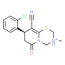 ChemSpider 2D Image | (8R)-8-(2-Chlorophenyl)-9-cyano-3-methyl-6-oxo-3,4,7,8-tetrahydro-2H,6H-pyrido[2,1-b][1,3,5]thiadiazin-3-ium | C15H15ClN3OS