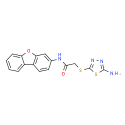 ChemSpider 2D Image | 2-[(5-Amino-1,3,4-thiadiazol-2-yl)sulfanyl]-N-(dibenzo[b,d]furan-3-yl)acetamide | C16H12N4O2S2