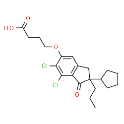 ChemSpider 2D Image | 4-[(6,7-Dichloro-2-cyclopentyl-1-oxo-2-propyl-2,3-dihydro-1H-inden-5-yl)oxy]butanoic acid | C21H26Cl2O4