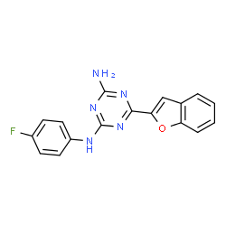 ChemSpider 2D Image | 6-(1-Benzofuran-2-yl)-N-(4-fluorophenyl)-1,3,5-triazine-2,4-diamine | C17H12FN5O
