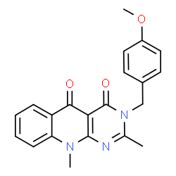 ChemSpider 2D Image | 3-(4-Methoxybenzyl)-2,10-dimethylpyrimido[4,5-b]quinoline-4,5(3H,10H)-dione | C21H19N3O3