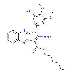 ChemSpider 2D Image | 2-Amino-N-hexyl-1-(3,4,5-trimethoxyphenyl)-1H-pyrrolo[2,3-b]quinoxaline-3-carboxamide | C26H31N5O4