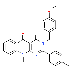ChemSpider 2D Image | 3-(4-Methoxy-benzyl)-10-methyl-2-p-tolyl-3H,10H-pyrimido[4,5-b]quinoline-4,5-dione | C27H23N3O3