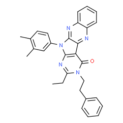 ChemSpider 2D Image | 11-(3,4-Dimethylphenyl)-2-ethyl-3-(2-phenylethyl)-3,11-dihydro-4H-pyrimido[5',4':4,5]pyrrolo[2,3-b]quinoxalin-4-one | C30H27N5O