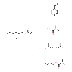 ChemSpider 2D Image | butyl 2-methylprop-2-enoate; 2-ethylhexyl prop-2-enoate; 2-hydroxypropyl 2-methylprop-2-enoate; 2-methylprop-2-enoic acid; styrene | C38H60O9