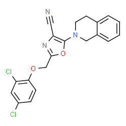 ChemSpider 2D Image | 2-[(2,4-Dichlorophenoxy)methyl]-5-(3,4-dihydro-2(1H)-isoquinolinyl)-1,3-oxazole-4-carbonitrile | C20H15Cl2N3O2