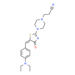 ChemSpider 2D Image | 3-(4-{(5E)-5-[4-(Diethylamino)benzylidene]-4-oxo-4,5-dihydro-1,3-thiazol-2-yl}-1-piperazinyl)propanenitrile | C21H27N5OS