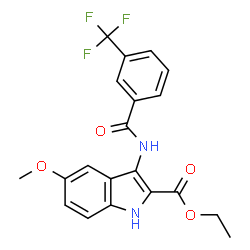 ChemSpider 2D Image | Ethyl 5-methoxy-3-{[3-(trifluoromethyl)benzoyl]amino}-1H-indole-2-carboxylate | C20H17F3N2O4