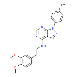 ChemSpider 2D Image | N-[2-(3,4-Dimethoxyphenyl)ethyl]-1-(4-methoxyphenyl)-1H-pyrazolo[3,4-d]pyrimidin-4-amine | C22H23N5O3