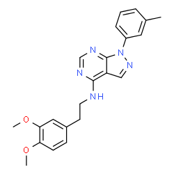 ChemSpider 2D Image | N-[2-(3,4-Dimethoxyphenyl)ethyl]-1-(3-methylphenyl)-1H-pyrazolo[3,4-d]pyrimidin-4-amine | C22H23N5O2