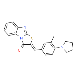 ChemSpider 2D Image | (2Z)-2-[3-Methyl-4-(1-pyrrolidinyl)benzylidene][1,3]thiazolo[3,2-a]benzimidazol-3(2H)-one | C21H19N3OS
