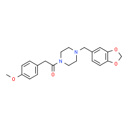 ChemSpider 2D Image | 1-[4-(1,3-Benzodioxol-5-ylmethyl)-1-piperazinyl]-2-(4-methoxyphenyl)ethanone | C21H24N2O4