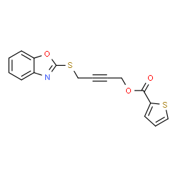 ChemSpider 2D Image | 4-(1,3-Benzoxazol-2-ylsulfanyl)-2-butyn-1-yl 2-thiophenecarboxylate | C16H11NO3S2