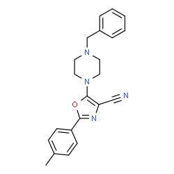 ChemSpider 2D Image | 5-(4-Benzyl-1-piperazinyl)-2-(4-methylphenyl)-1,3-oxazole-4-carbonitrile | C22H22N4O