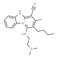 ChemSpider 2D Image | 2-Butyl-4-cyano-1-{[2-(dimethylamino)ethyl]amino}-3-methyl-5H-pyrido[1,2-a][3,1]benzimidazol-10-ium | C21H28N5