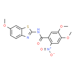 ChemSpider 2D Image | 4,5-Dimethoxy-N-(6-methoxy-1,3-benzothiazol-2-yl)-2-nitrobenzamide | C17H15N3O6S