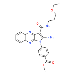 ChemSpider 2D Image | Methyl 4-{2-amino-3-[(3-ethoxypropyl)carbamoyl]-1H-pyrrolo[2,3-b]quinoxalin-1-yl}benzoate | C24H25N5O4
