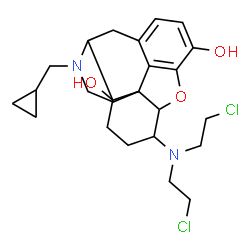 ChemSpider 2D Image | 6-[Bis(2-chloroethyl)amino]-17-(cyclopropylmethyl)-4,5-epoxymorphinan-3,14-diol | C24H32Cl2N2O3