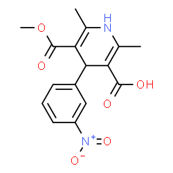 ChemSpider 2D Image | 2,6-DIMETHYL-5-METHOXYCARBONYL-4-(3-NITROPHENYL)-1,4-DIHYDROPYRIDINE-3-CARBOXYLIC ACID | C16H16N2O6