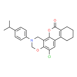 ChemSpider 2D Image | 12-Chloro-3-(4-isopropylphenyl)-3,4,7,8,9,10-hexahydro-2H,6H-benzo[3,4]chromeno[8,7-e][1,3]oxazin-6-one | C24H24ClNO3