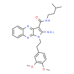 ChemSpider 2D Image | 2-Amino-1-[2-(3,4-dimethoxyphenyl)ethyl]-N-(3-methylbutyl)-1H-pyrrolo[2,3-b]quinoxaline-3-carboxamide | C26H31N5O3