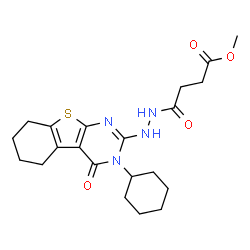 ChemSpider 2D Image | Methyl 4-[2-(3-cyclohexyl-4-oxo-3,4,5,6,7,8-hexahydro[1]benzothieno[2,3-d]pyrimidin-2-yl)hydrazino]-4-oxobutanoate | C21H28N4O4S