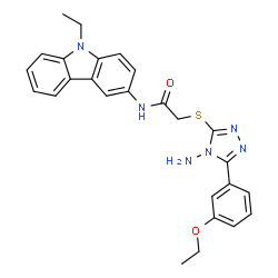 ChemSpider 2D Image | 2-{[4-Amino-5-(3-ethoxyphenyl)-4H-1,2,4-triazol-3-yl]sulfanyl}-N-(9-ethyl-9H-carbazol-3-yl)acetamide | C26H26N6O2S