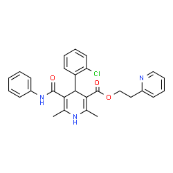 ChemSpider 2D Image | 2-(2-Pyridinyl)ethyl 4-(2-chlorophenyl)-2,6-dimethyl-5-(phenylcarbamoyl)-1,4-dihydro-3-pyridinecarboxylate | C28H26ClN3O3