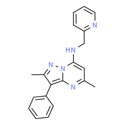 ChemSpider 2D Image | 2,5-Dimethyl-3-phenyl-N-(2-pyridinylmethyl)pyrazolo[1,5-a]pyrimidin-7-amine | C20H19N5