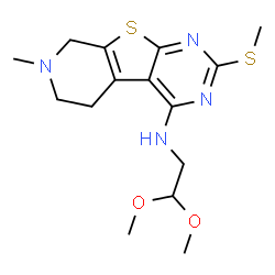 ChemSpider 2D Image | N-(2,2-Dimethoxyethyl)-7-methyl-2-(methylsulfanyl)-5,6,7,8-tetrahydropyrido[4',3':4,5]thieno[2,3-d]pyrimidin-4-amine | C15H22N4O2S2