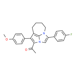 ChemSpider 2D Image | 1-[4-(4-Fluorophenyl)-1-(4-methoxyphenyl)-5,6,7,8-tetrahydro-2a,4a-diazacyclopenta[cd]azulen-2-yl]ethanone | C25H23FN2O2