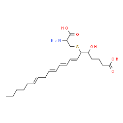 ChemSpider 2D Image | (7E,9E,11E,14E)-6-[(2-Amino-2-carboxyethyl)sulfanyl]-5-hydroxy-7,9,11,14-icosatetraenoic acid | C23H37NO5S