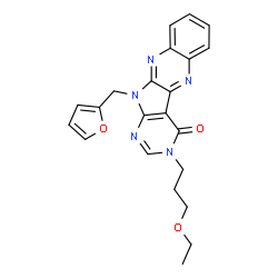 ChemSpider 2D Image | 3-(3-Ethoxypropyl)-11-(2-furylmethyl)-3,11-dihydro-4H-pyrimido[5',4':4,5]pyrrolo[2,3-b]quinoxalin-4-one | C22H21N5O3