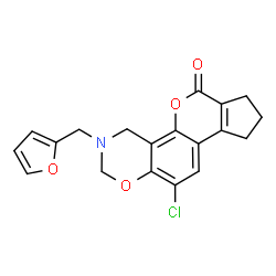 ChemSpider 2D Image | 11-Chloro-3-(2-furylmethyl)-3,4,8,9-tetrahydro-2H-cyclopenta[3,4]chromeno[8,7-e][1,3]oxazin-6(7H)-one | C19H16ClNO4