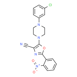 ChemSpider 2D Image | 5-[4-(3-Chlorophenyl)-1-piperazinyl]-2-(2-nitrophenyl)-1,3-oxazole-4-carbonitrile | C20H16ClN5O3