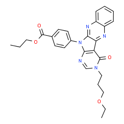 ChemSpider 2D Image | Propyl 4-[3-(3-ethoxypropyl)-4-oxo-3,4-dihydro-11H-pyrimido[5',4':4,5]pyrrolo[2,3-b]quinoxalin-11-yl]benzoate | C27H27N5O4
