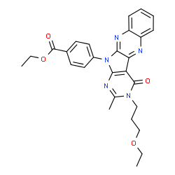 ChemSpider 2D Image | Ethyl 4-[3-(3-ethoxypropyl)-2-methyl-4-oxo-3,4-dihydro-11H-pyrimido[5',4':4,5]pyrrolo[2,3-b]quinoxalin-11-yl]benzoate | C27H27N5O4