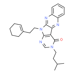 ChemSpider 2D Image | 11-[2-(1-Cyclohexen-1-yl)ethyl]-3-(3-methylbutyl)-3,11-dihydro-4H-pyrimido[5',4':4,5]pyrrolo[2,3-b]quinoxalin-4-one | C25H29N5O