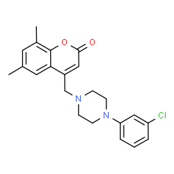 ChemSpider 2D Image | 4-{[4-(3-Chlorophenyl)-1-piperazinyl]methyl}-6,8-dimethyl-2H-chromen-2-one | C22H23ClN2O2