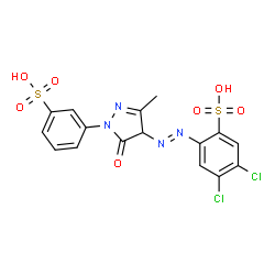 ChemSpider 2D Image | 4,5-Dichloro-2-[2-[4,5-dihydro-3-methyl-5-oxo-1-(3-sulfophenyl)-1H-pyrazol-4-yl]diazenyl]benzenesulfonic acid | C16H12Cl2N4O7S2