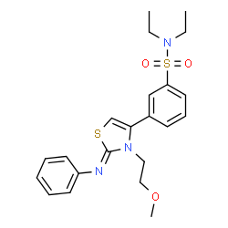ChemSpider 2D Image | N,N-Diethyl-3-[(2Z)-3-(2-methoxyethyl)-2-(phenylimino)-2,3-dihydro-1,3-thiazol-4-yl]benzenesulfonamide | C22H27N3O3S2